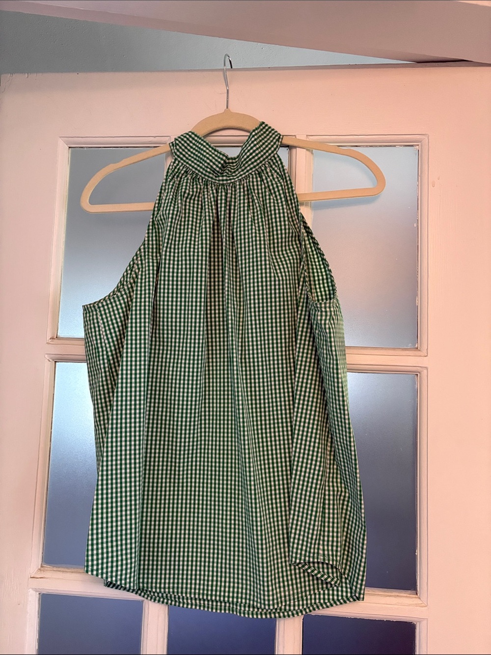 Green gingham top with back bow